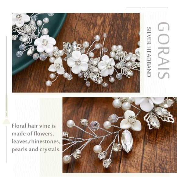 GORAIS Flower Bride Wedding Hair Vine Crystal Bridal Headpieces Pearl Hair main image 6
